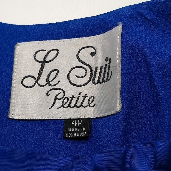 Le Suit Petite SZ 4P Royal Blue Early 90's Retro Short Sleeve Suit Skirt Set - Picture 10 of 15